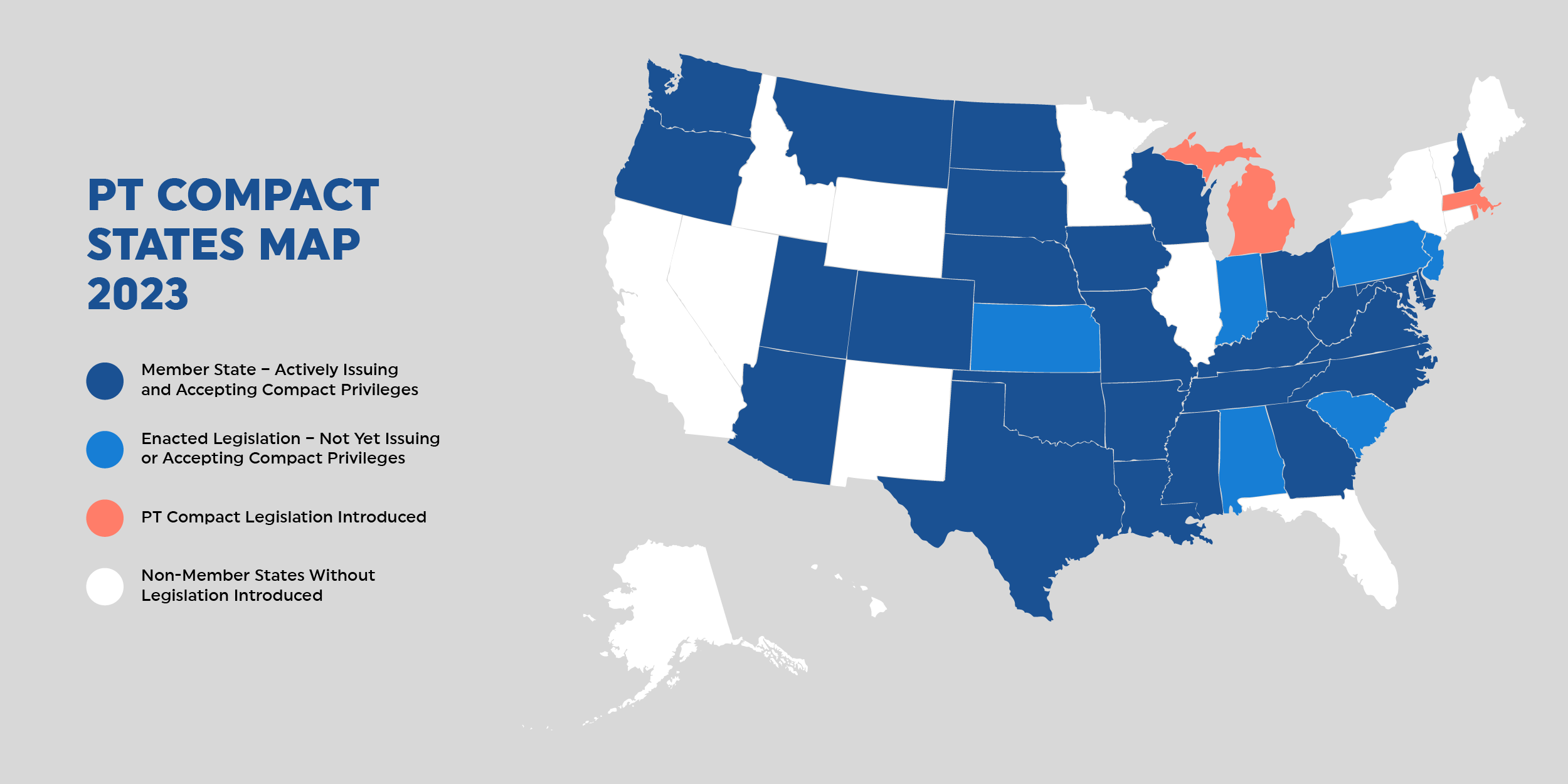 Infographic of a U.S. map representing the states participating in the PT compact.