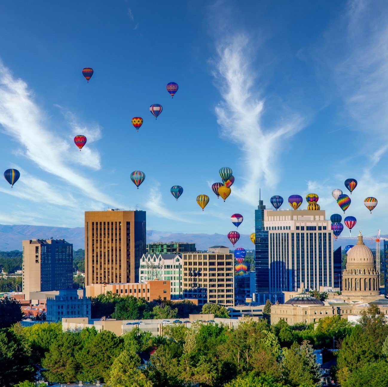 Hot air balloons float over Boise during the Spirit of Boise Balloon Classic.