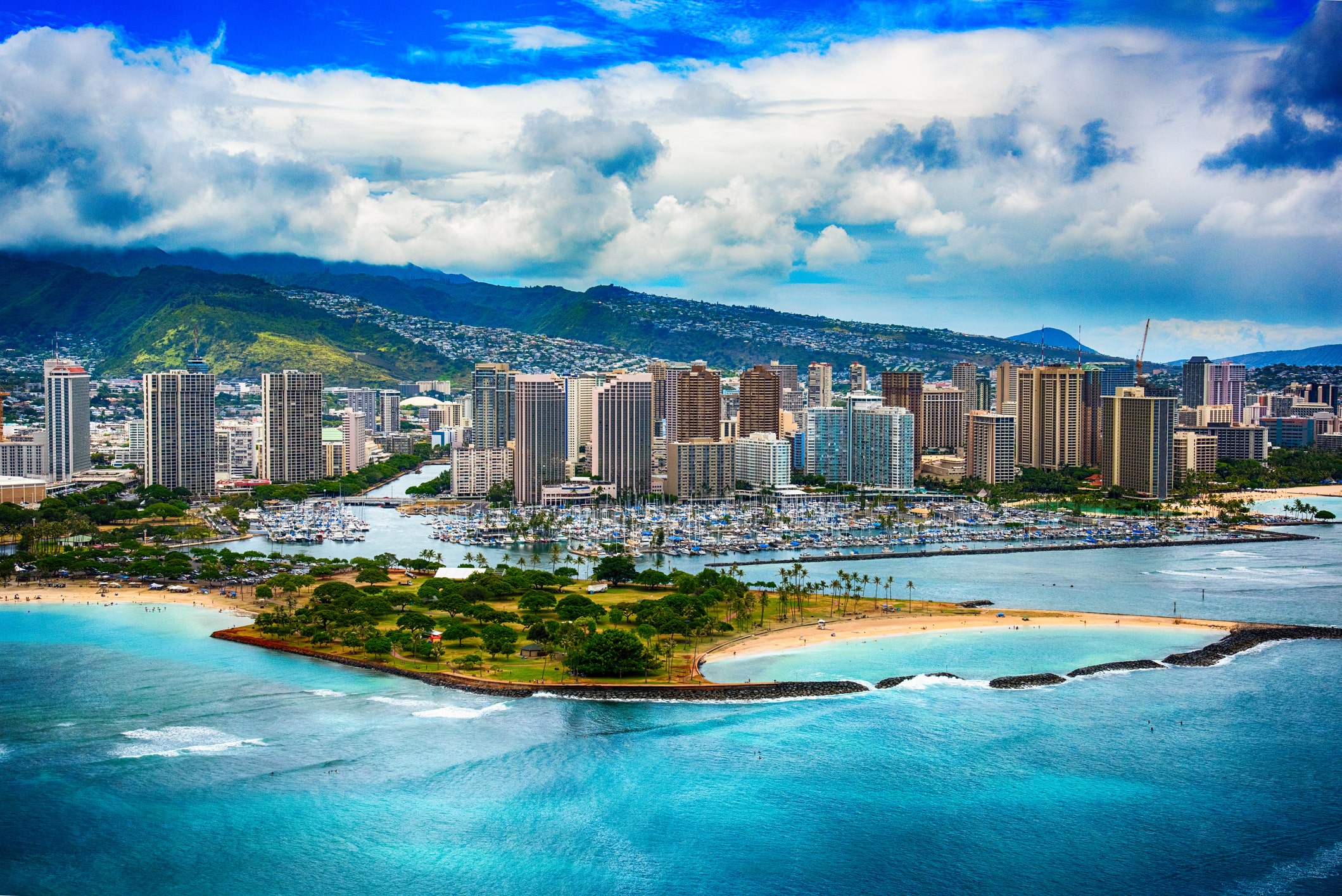 Aerial view of Honolulu skyline.