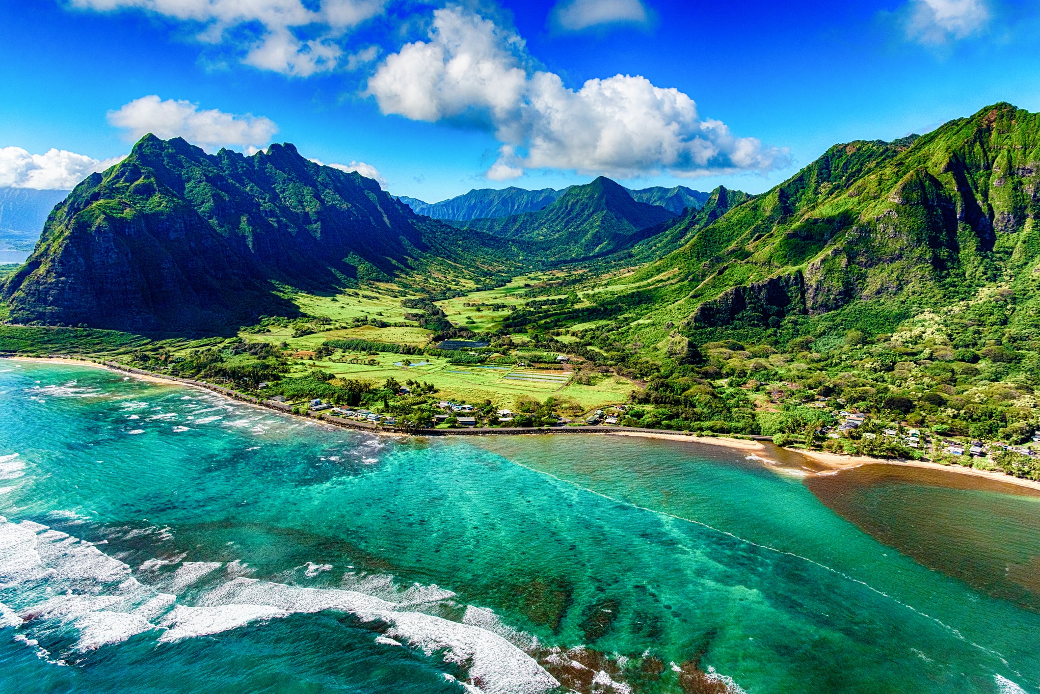Aerial view of coastal Oahu, Hawaii.